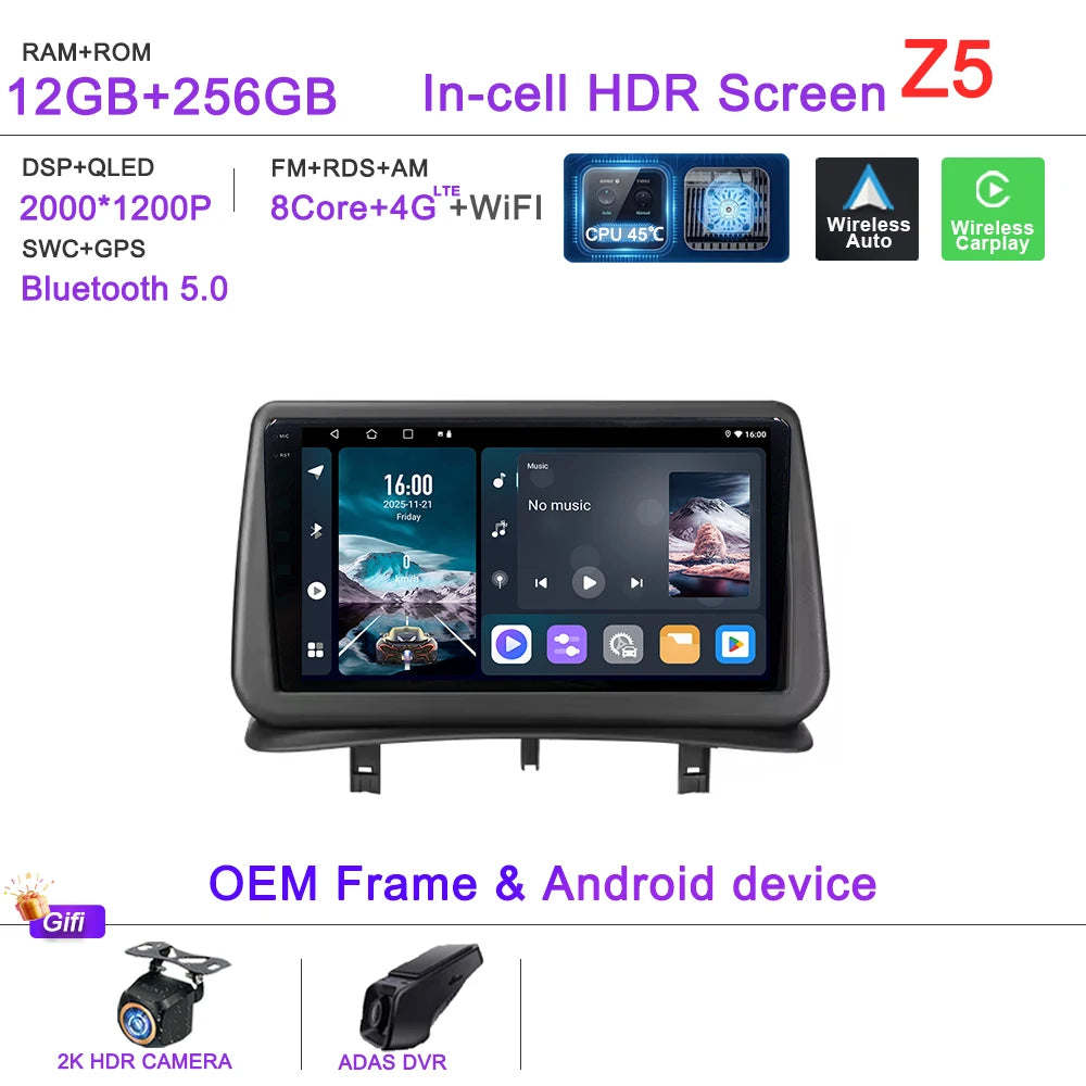 Car GPS Android 16 Auto Radio For Renault Clio 3 CLIO 3 2005-2014 Stereo Head Unit No 2din DVD QLED Screen Dash Cam Multimedia