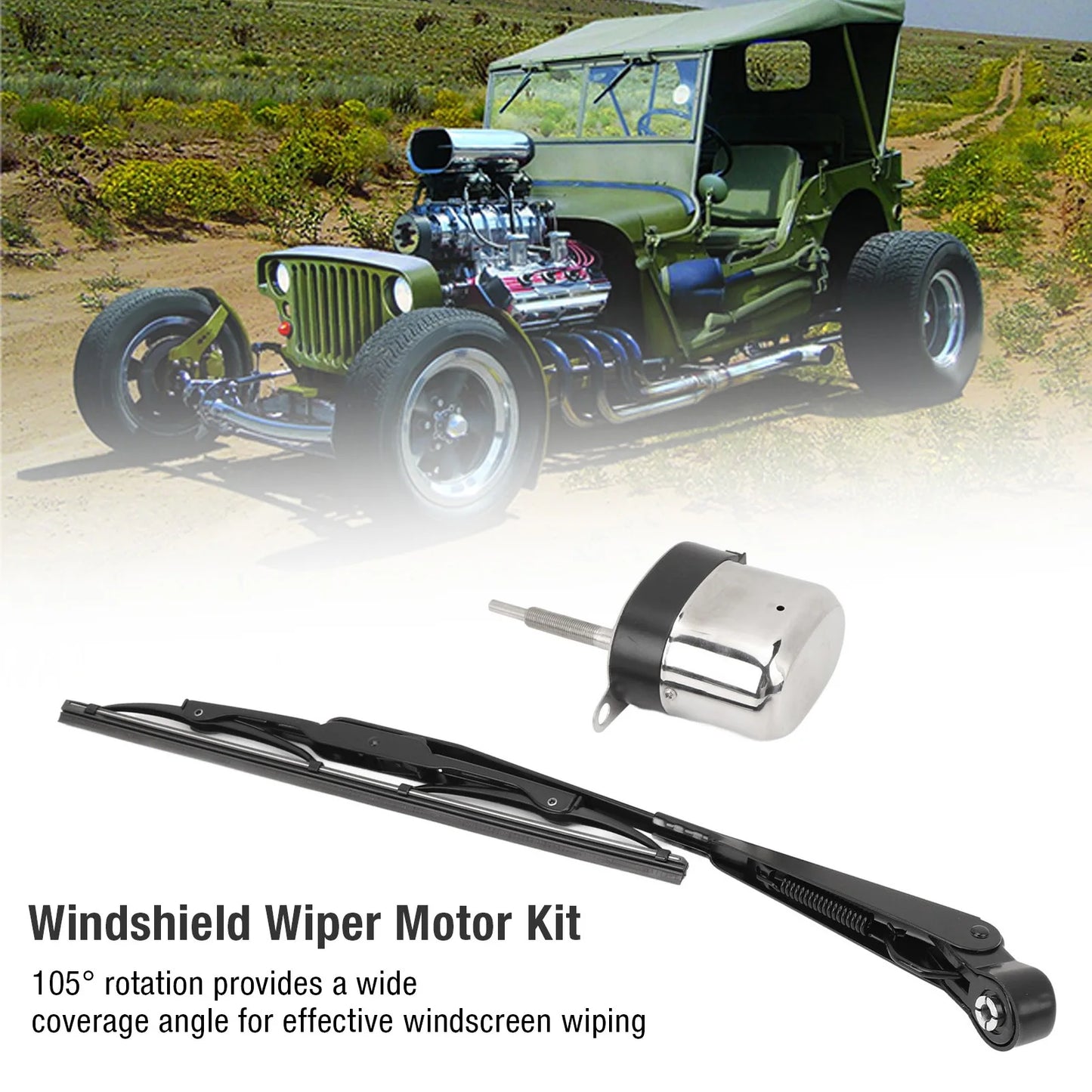 Electric Motor Windshield Wiper Arm Uniform Wiping Wear Resistant Wiper Motor Blade Kit 12V for Tractor Fishing Boat ATV UTV