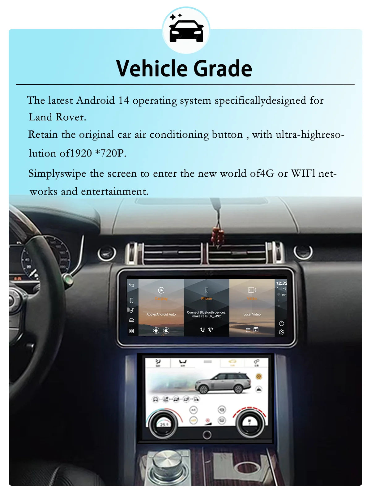 12.3" For Range Rover Vogue L405 2013-2017 Android 14 multimedia player car GPS radio Carplay automatically retains OEM menu