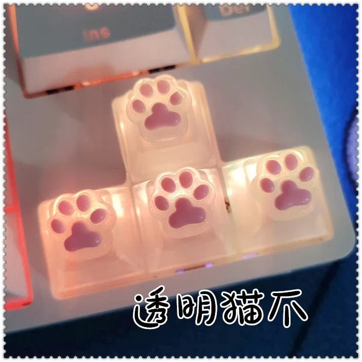 4'lü Sevimli Kedi Pençesi Klavye Tuş Kapağı Seti – Mekanik Klavye R4 Ok Tuşları İçin Pembe DIY Keycap