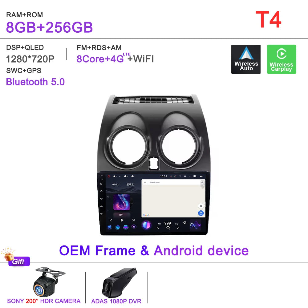Car Android 15 Auto Radio For Nissan Qashqai 1 J10 2006 - 2013 Multimedia Player Stereo Head Unit No 2din DVD QLED Screen 2K 5G