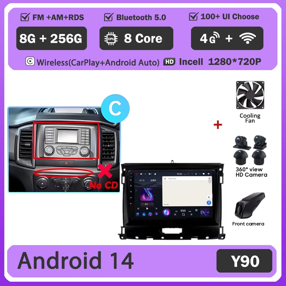 Car GPS Android 16 For Ford Ranger 2015 - 2022 Multimedia Auto Radio Player Navigation Stereo Head Unit No 2din DVD Touch Screen