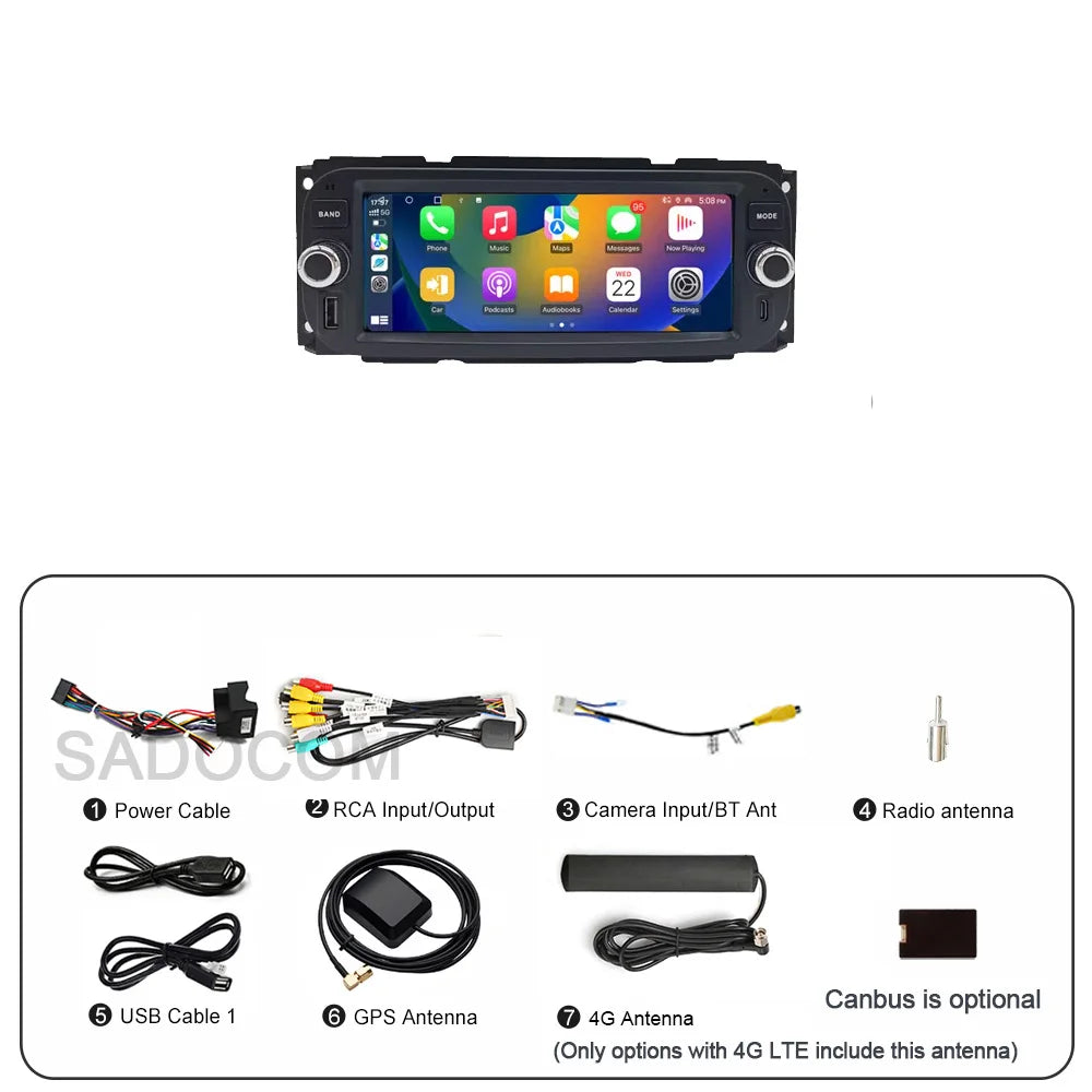 Carplay Android 14 12G ram Car Player multimedia navigation GPS WIFI For JEEP Grand Cherokee Liberty Wrangler Chrysler 2002-2006