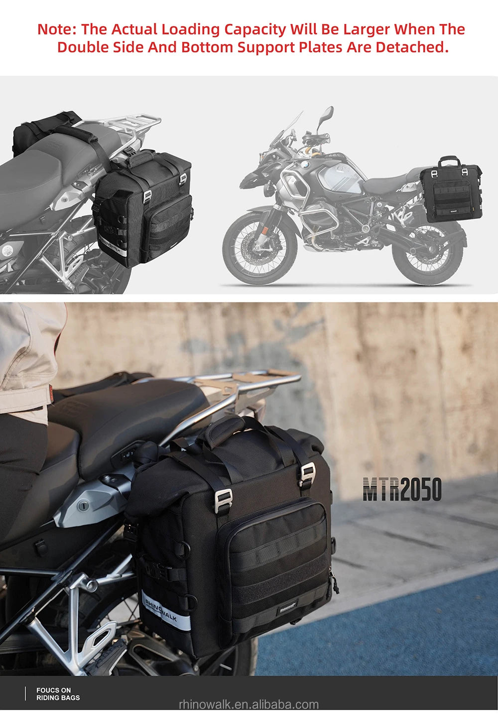 Rhinowalk Motorcycle Side Bag, 25l Motorbike Seat Saddle Tail Bag ADV Motorcycle Rear Rack Travel Luggages - 1 Piece