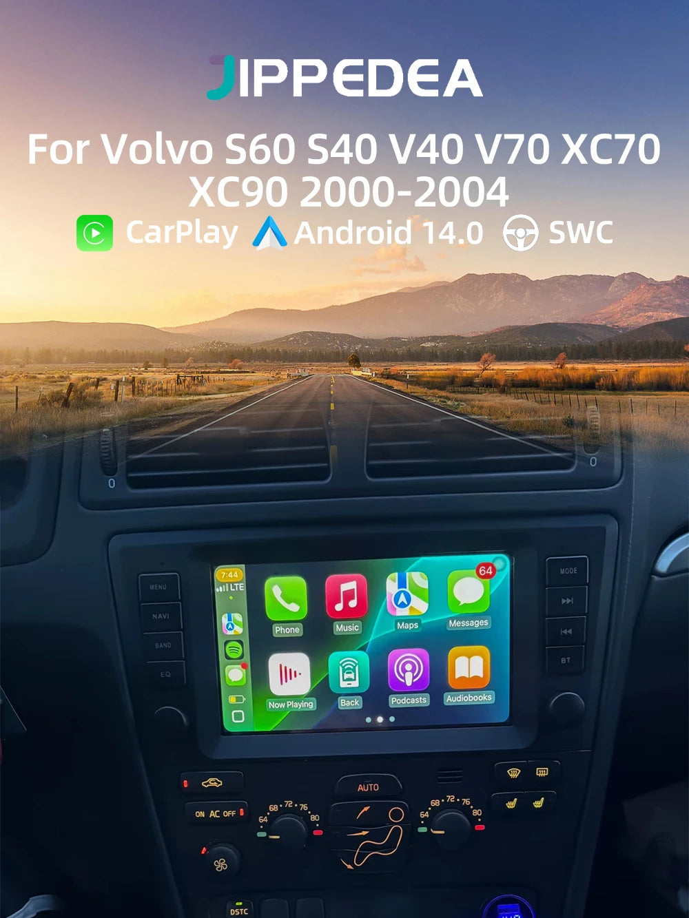 Android 14.0 For VOLVO S60 S40 V40 V70 XC70 XC90 2000-2004 CarPlay 4G WiFi Navigation Bluetooth Multimedia Player DSP Car Radio