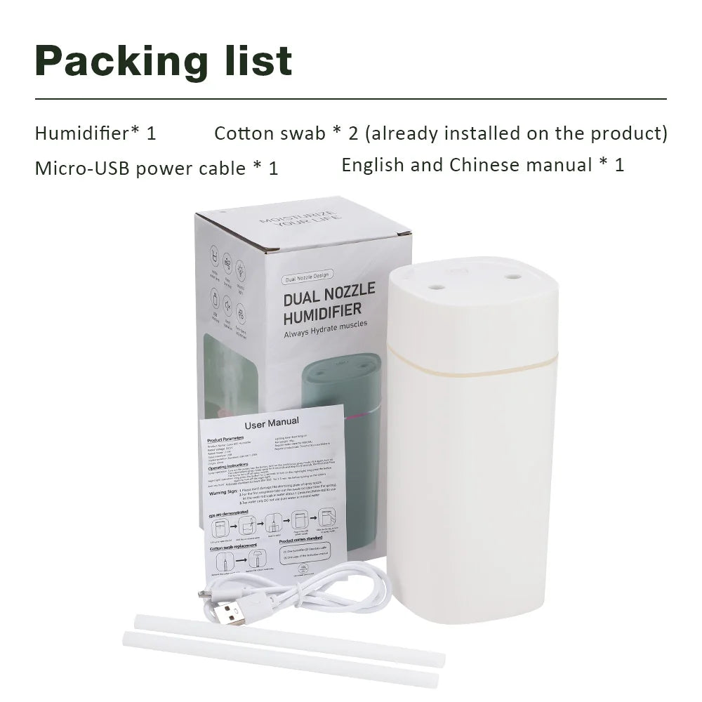 Hava Nemlendirici 600ml – Serin Sis Aroma Difüzörü, USB Taşınabilir Ev ve Ofis Humidifier