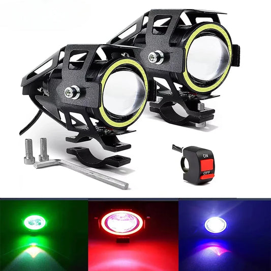 Motorcycle Headlight Fog Lights Super Bright Abgle Eyes Additional Spotlights U7 LED Driving Fog Spot Light with Switch 12V