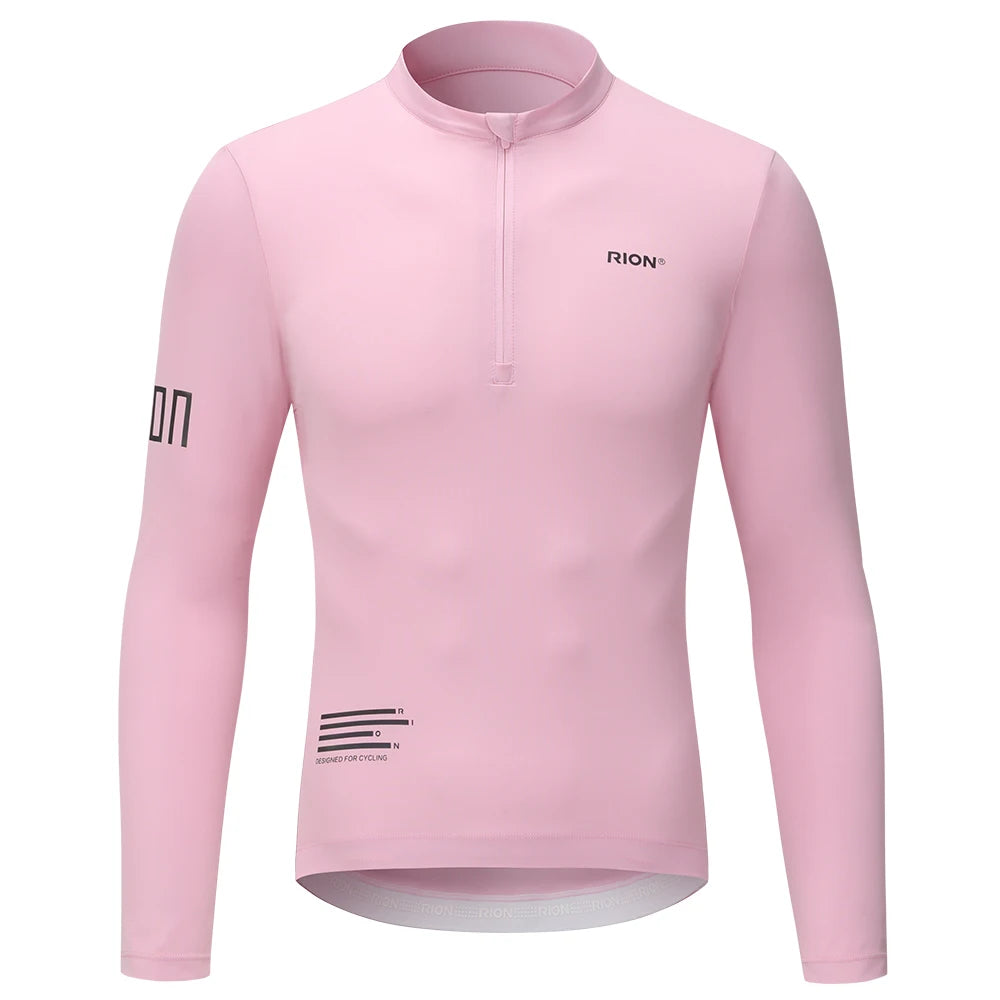 RION Cycling Jersey Men's Bicycle Shirts Half Zipper Long Sleeves Road Bike Clothing Sun Protection UPF 50+ Slim Fit 15℃- 24℃
