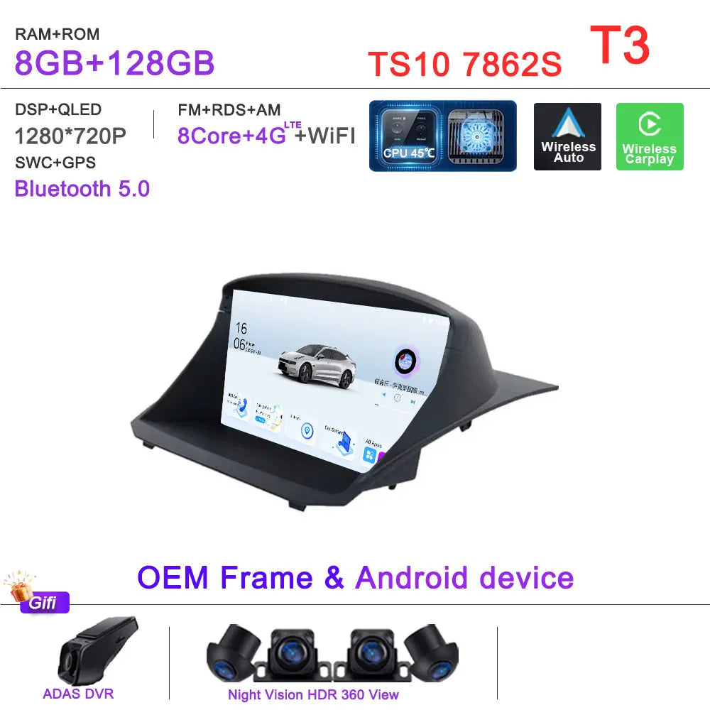 Android 16 Car Radio For Ford Fiesta MK6 Mk7 2009 2010 2012 2014 2015 2016 2017 Multimedia Player GPS Navigation DSP Head Unit