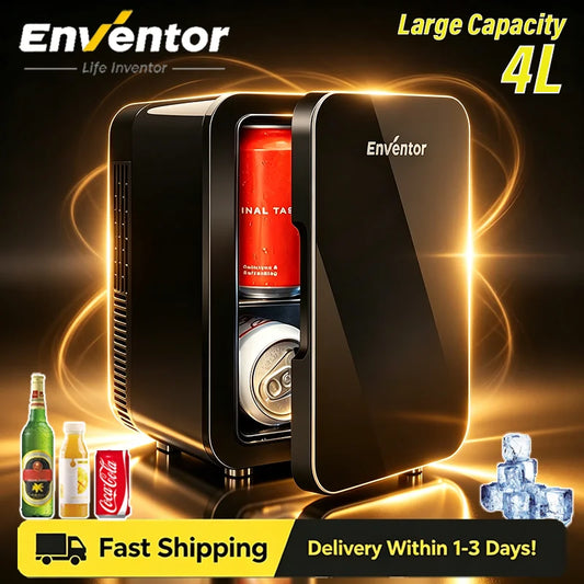 Enventor 4L Mini Buzdolabı - Taşınabilir, Araba/Kamp, Cilt Bakımı, Soğutucu ve Isıtıcı, Yaz Seyahati