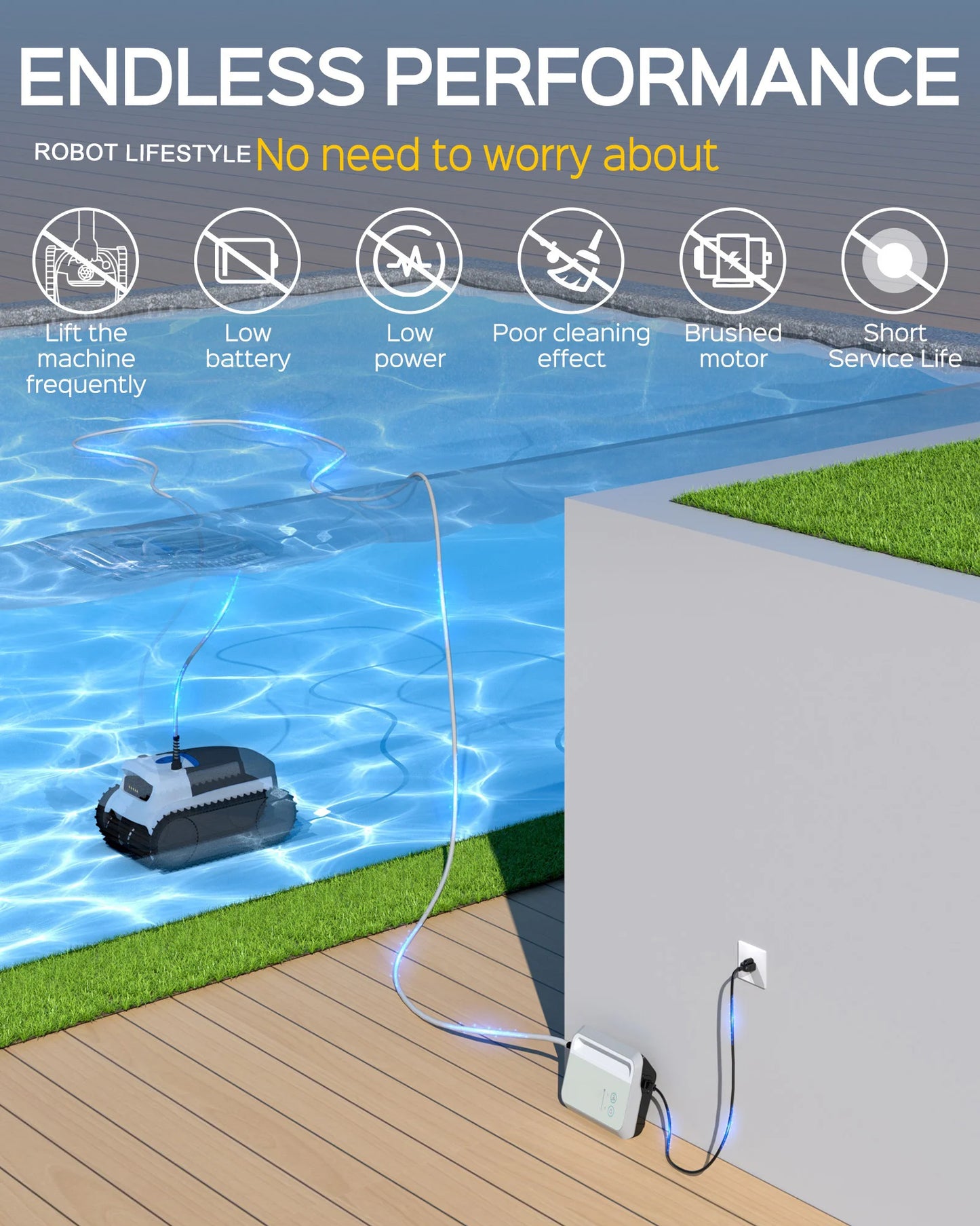 Pool Vacuum Cleaner with 18m Floating Cable Robot Swimming Pools Cleaning Machine WY350 Brushless Motor