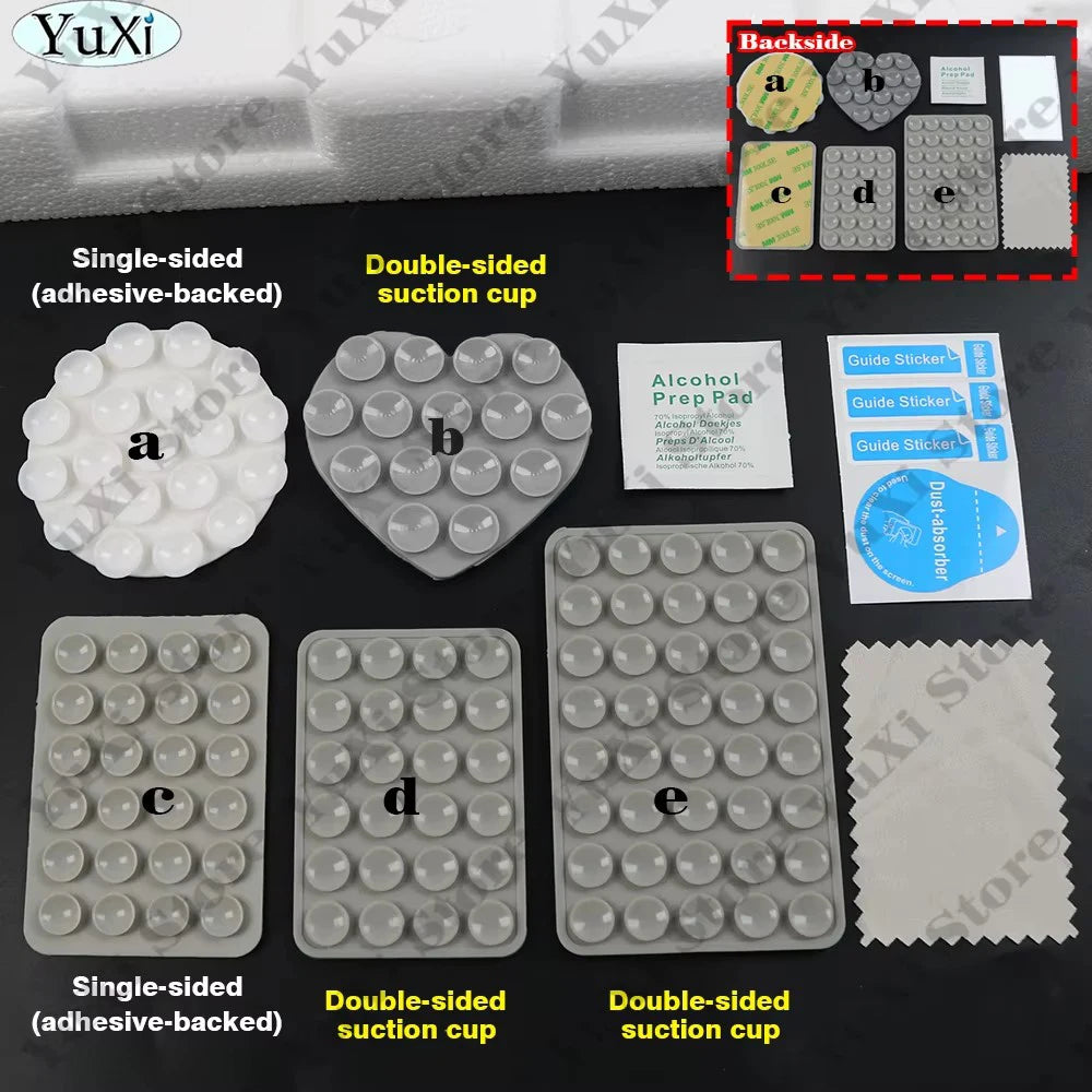 YuXi 5in1 Silikon Vantuz Seti – Tek & Çift Taraflı, Telefon Tutucu, Duvar & Masa Sabitleme