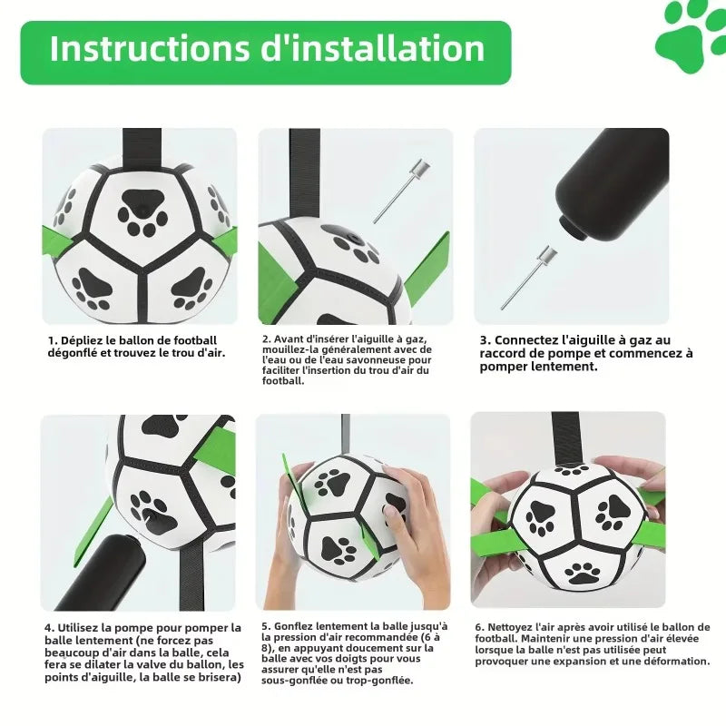 Interactive Dog Toys for Tug of War Dog Soccer Ball with Straps for Indoor Outdoor Dog Tug Toy Sturdy Ball Fetch Toy