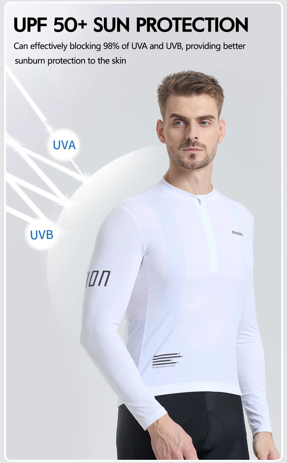 RION Cycling Jersey Men's Bicycle Shirts Half Zipper Long Sleeves Road Bike Clothing Sun Protection UPF 50+ Slim Fit 15℃- 24℃