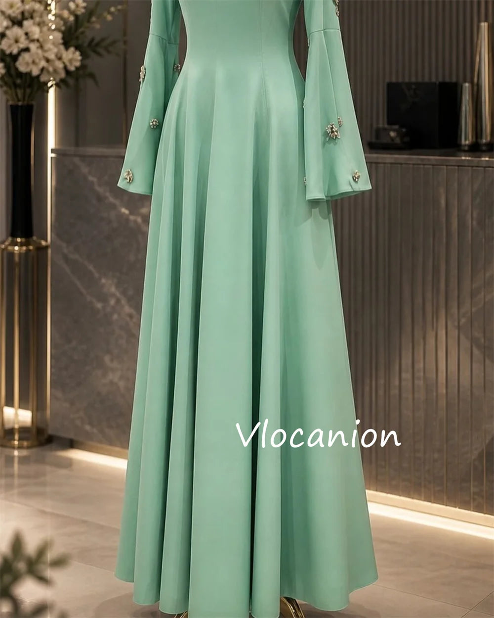 Customized Fashion Jersey Pleat Sequined A-line V-neck Long Bespoke Occasion Celebrity Dresses Chinese Style
