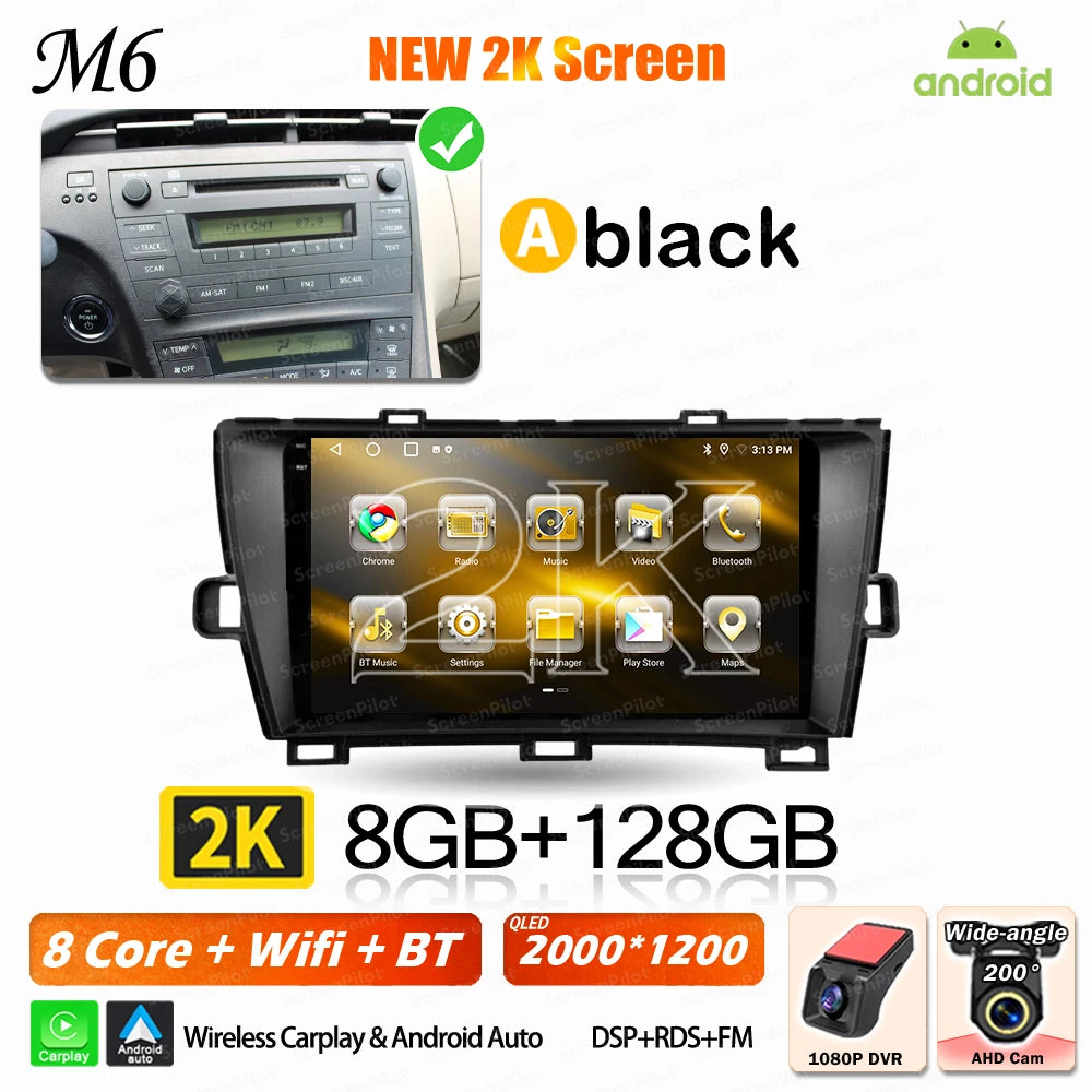 Android 16 For Toyota Prius 2009 2010 2011 2012 2013 2015 Car Radio XW30 Wireless Carplay Android Auto Car Multimedia Player 5G