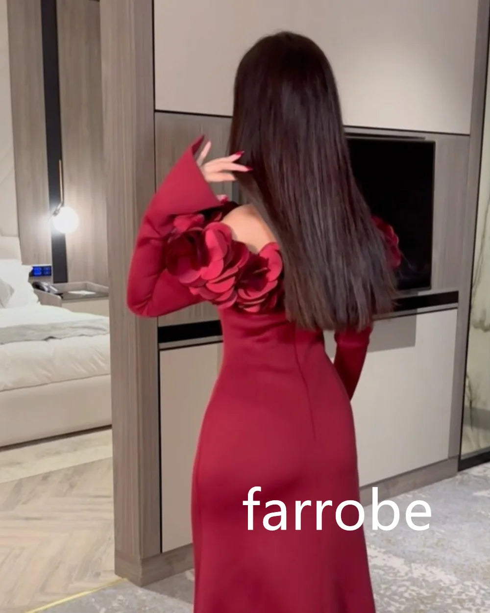 Customized Matching Jersey Pleat A-line Off-the-shoulder Midi Dresses Bespoke Occasion Dresses Classic Exquisite Modern Style Pa