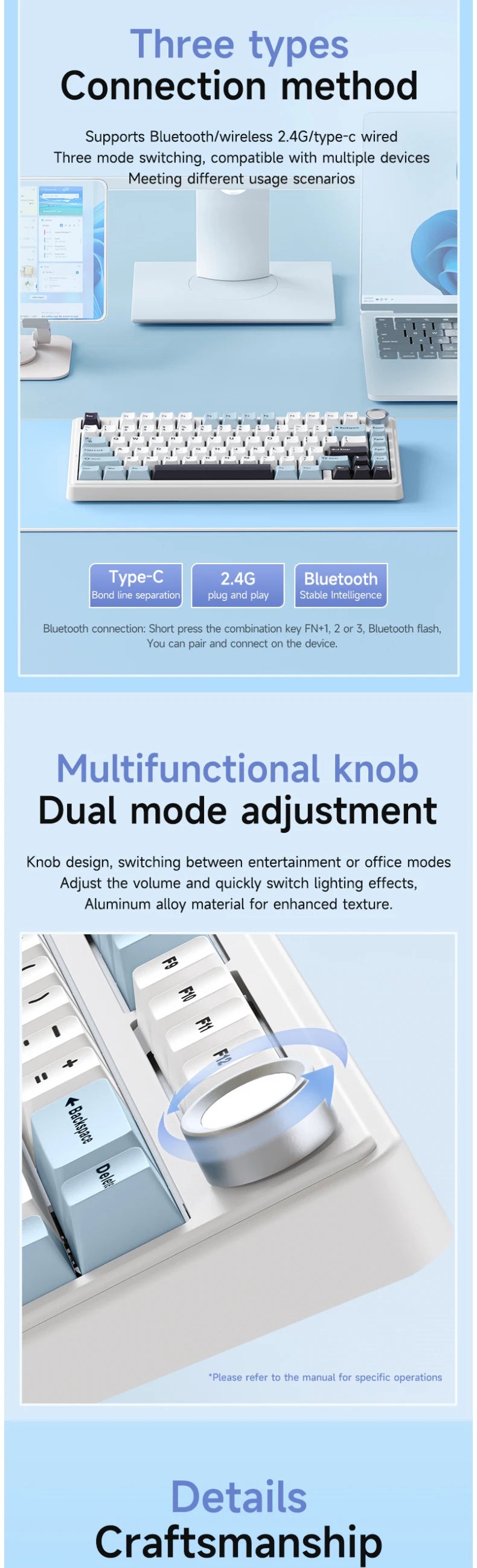 AULA F75 Mekanik Oyun Klavyesi – RGB, 75%, Tri-Mode (2.4G/Bluetooth/Kablo), Gasket Yapı, Gradient Tasarım