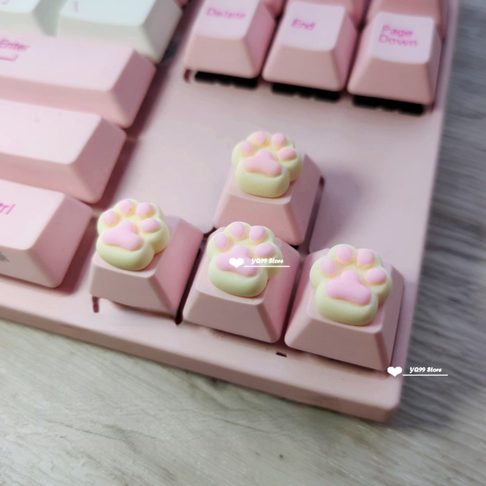 4'lü Sevimli Kedi Pençesi Klavye Tuş Kapağı Seti – Mekanik Klavye R4 Ok Tuşları İçin Pembe DIY Keycap