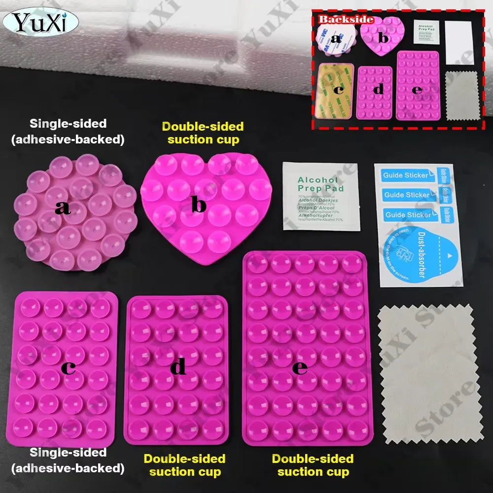 YuXi 5in1 Silikon Vantuz Seti – Tek & Çift Taraflı, Telefon Tutucu, Duvar & Masa Sabitleme