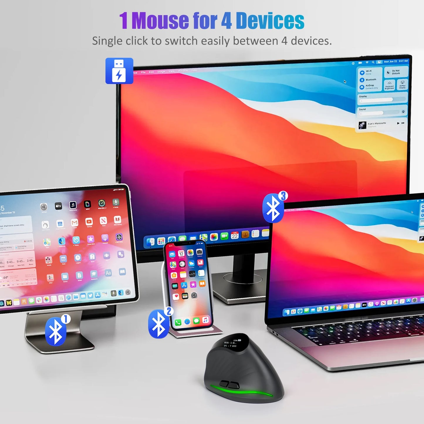 Lefon 2.4G Ergonomik Şarj Edilebilir Kablosuz Dikey Mouse - PC, Laptop ve MacOS Uyumlu (F35C/F35B/F35)