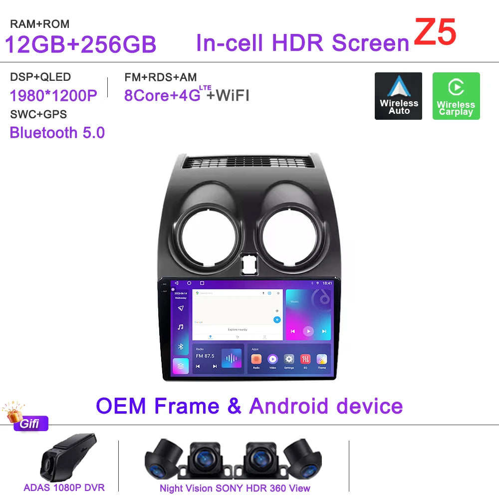 Car Android 15 Auto Radio For Nissan Qashqai 1 J10 2006 - 2013 Multimedia Player Stereo Head Unit No 2din DVD QLED Screen 2K 5G