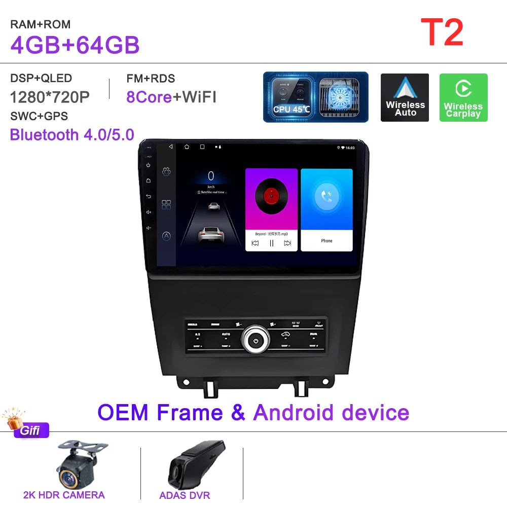 Car GPS Android 16 Auto Radio For Ford Mustang V S-197 2009 2010 2011 2012 - 2014  Stereo Head Unit No 2din DVD QLED Screen Dash