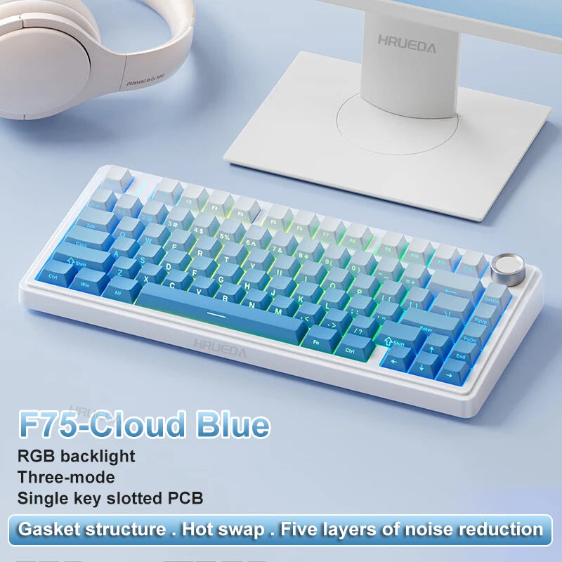 AULA F75 Mekanik Oyun Klavyesi – RGB, 75%, Tri-Mode (2.4G/Bluetooth/Kablo), Gasket Yapı, Gradient Tasarım