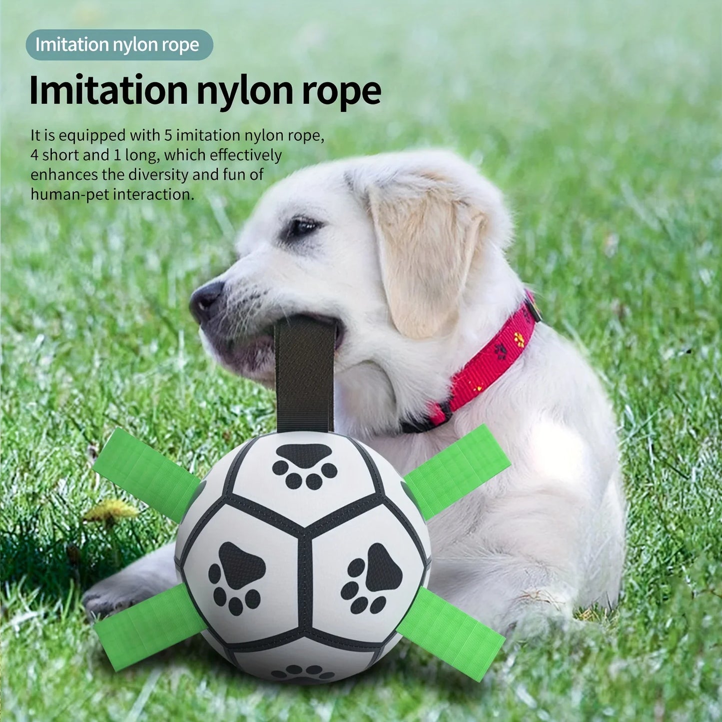 Interactive Dog Toys for Tug of War Dog Soccer Ball with Straps for Indoor Outdoor Dog Tug Toy Sturdy Ball Fetch Toy