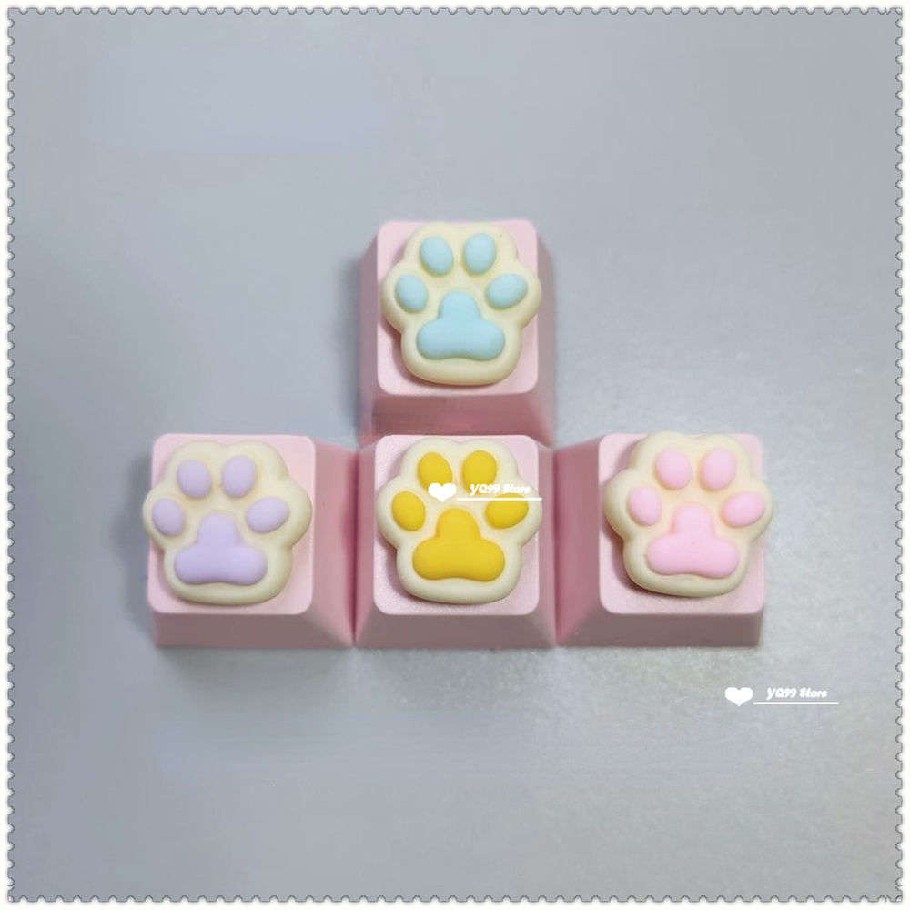 4'lü Sevimli Kedi Pençesi Klavye Tuş Kapağı Seti – Mekanik Klavye R4 Ok Tuşları İçin Pembe DIY Keycap