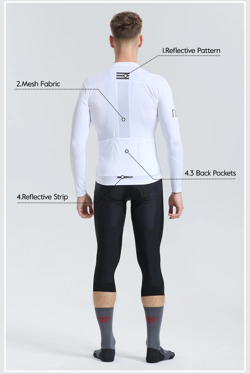 RION Cycling Jersey Men's Bicycle Shirts Half Zipper Long Sleeves Road Bike Clothing Sun Protection UPF 50+ Slim Fit 15℃- 24℃