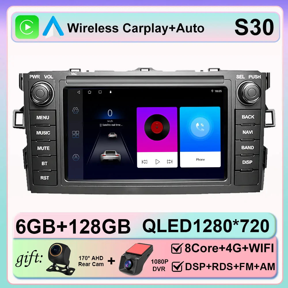 Android 15 Carplay For Toyota Auris Corolla 2006-2012 Car Radio multimedia Player GPS WIFI android Auto Head Unit 2din 5G