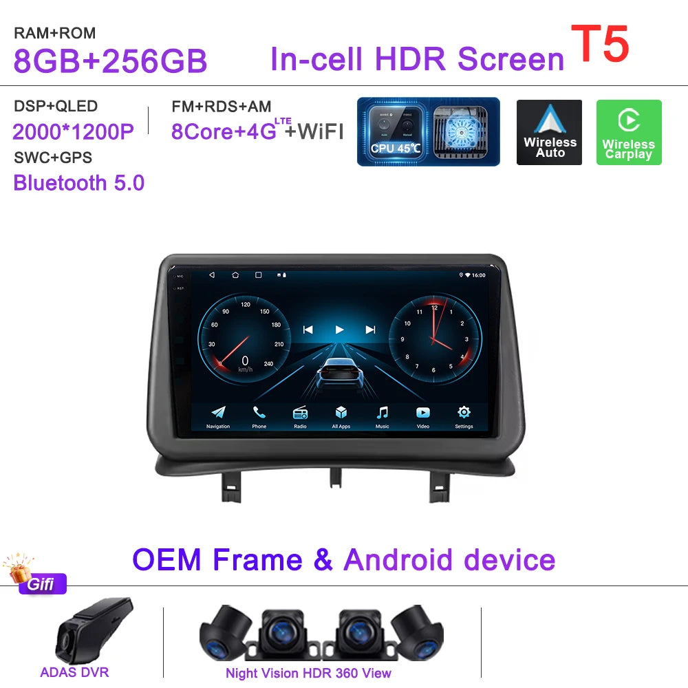 Car GPS Android 16 Auto Radio For Renault Clio 3 CLIO 3 2005-2014 Stereo Head Unit No 2din DVD QLED Screen Dash Cam Multimedia