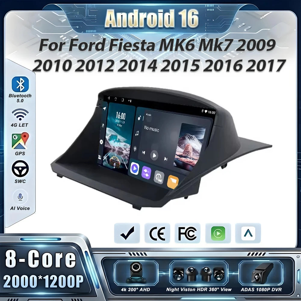 Android 16 Car Radio For Ford Fiesta MK6 Mk7 2009 2010 2012 2014 2015 2016 2017 Multimedia Player GPS Navigation DSP Head Unit