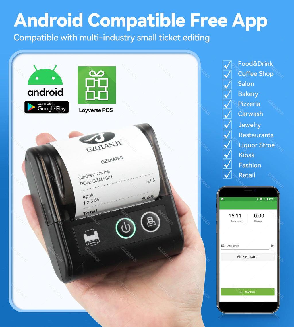 58MM Mini Cep Termal Fiş Yazıcısı - Bluetooth, USB, Kablosuz, Taşınabilir POS Yazıcı - Android/iOS/PC Uyumlu