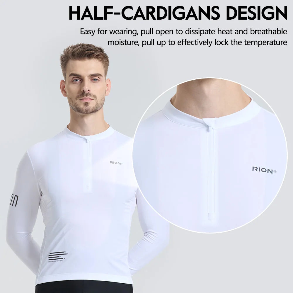 RION Cycling Jersey Men's Bicycle Shirts Half Zipper Long Sleeves Road Bike Clothing Sun Protection UPF 50+ Slim Fit 15℃- 24℃