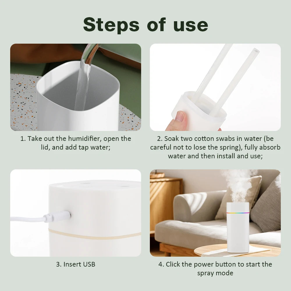 Hava Nemlendirici 600ml – Serin Sis Aroma Difüzörü, USB Taşınabilir Ev ve Ofis Humidifier
