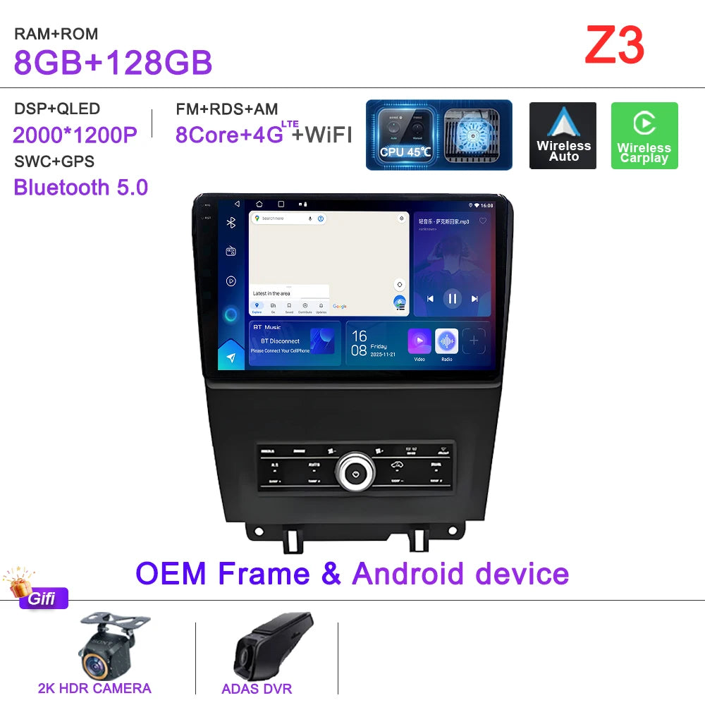 Car GPS Android 16 Auto Radio For Ford Mustang V S-197 2009 2010 2011 2012 - 2014  Stereo Head Unit No 2din DVD QLED Screen Dash