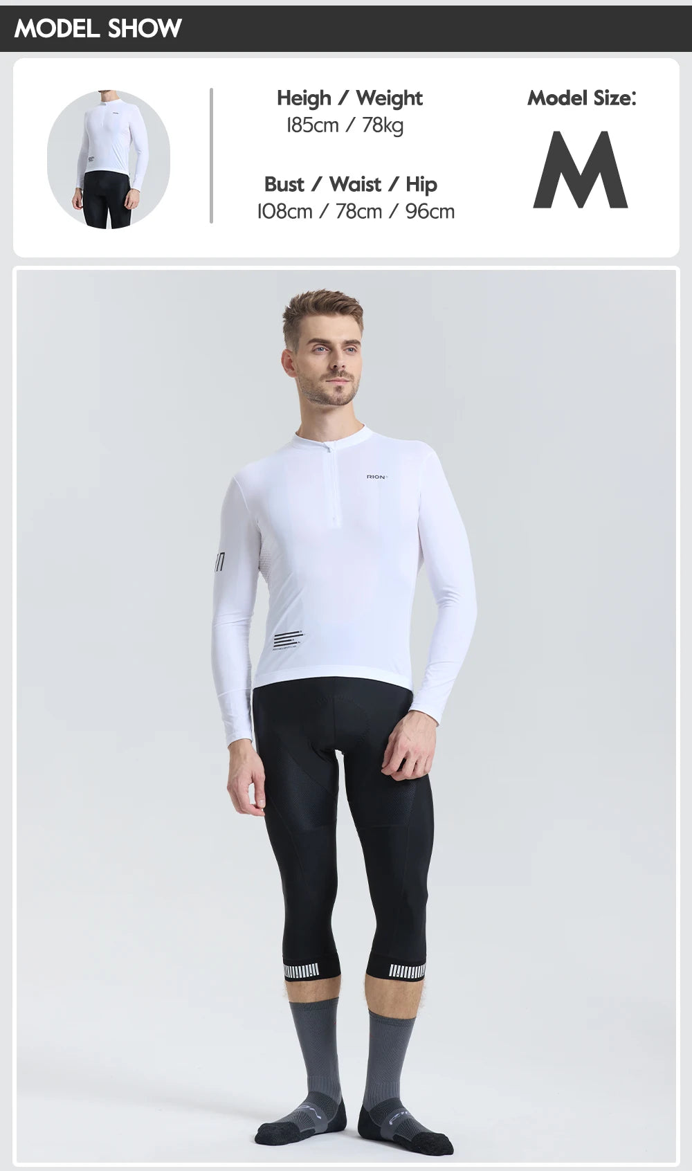 RION Cycling Jersey Men's Bicycle Shirts Half Zipper Long Sleeves Road Bike Clothing Sun Protection UPF 50+ Slim Fit 15℃- 24℃