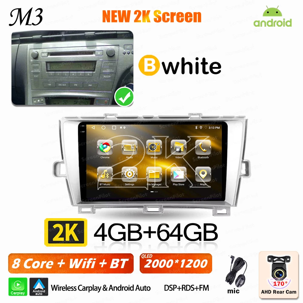 Android 16 For Toyota Prius 2009 2010 2011 2012 2013 2015 Car Radio XW30 Wireless Carplay Android Auto Car Multimedia Player 5G