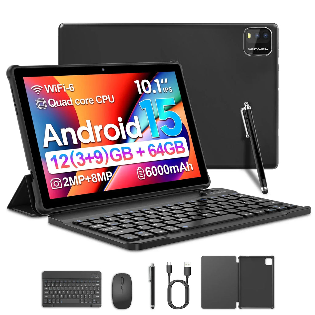 BAKEN 10 İnç Android 15 Tablet - Dört Çekirdekli, 12GB RAM + 64GB Depolama, 5G WiFi, 1280x800 Çift Kamera