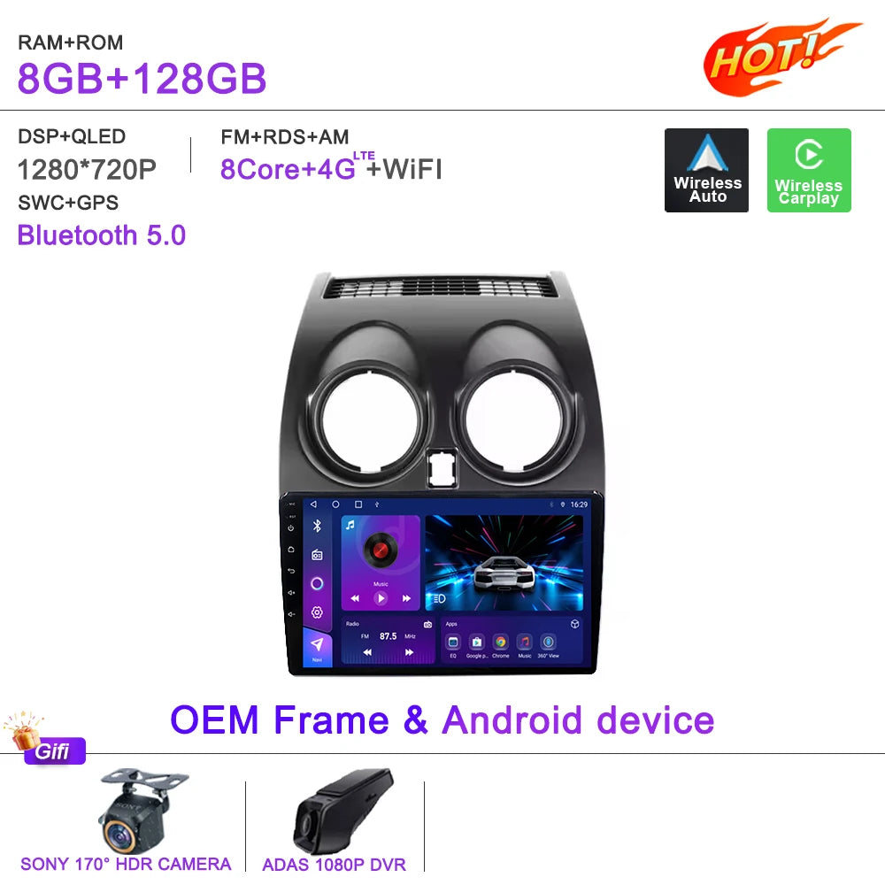 Car Android 15 Auto Radio For Nissan Qashqai 1 J10 2006 - 2013 Multimedia Player Stereo Head Unit No 2din DVD QLED Screen 2K 5G