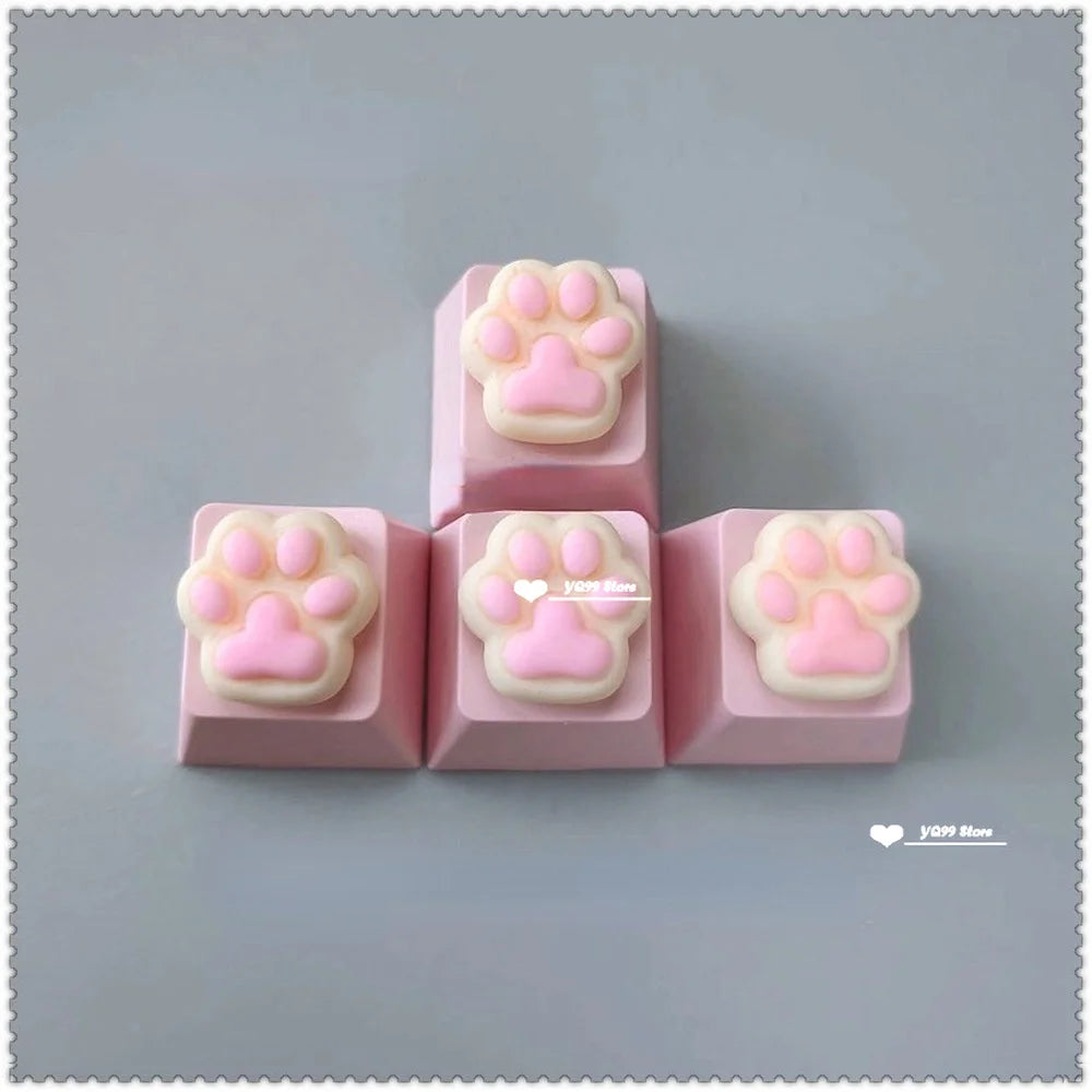 4'lü Sevimli Kedi Pençesi Klavye Tuş Kapağı Seti – Mekanik Klavye R4 Ok Tuşları İçin Pembe DIY Keycap
