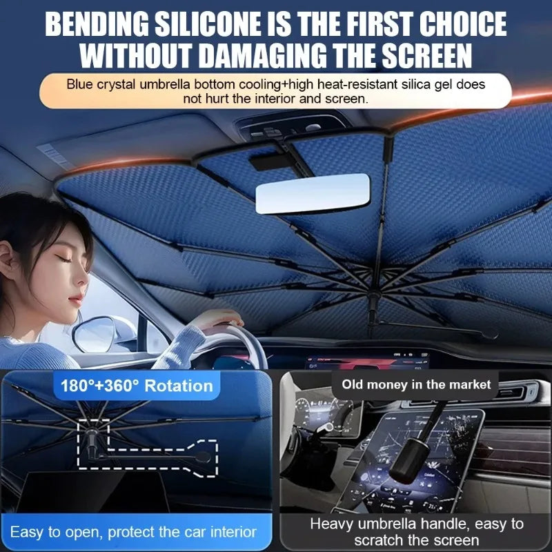 360° Rotatable Car Sunshade Windshield Umbrella Bendable Handle UV Protection Front Window Sunshade Summer Car Accessory