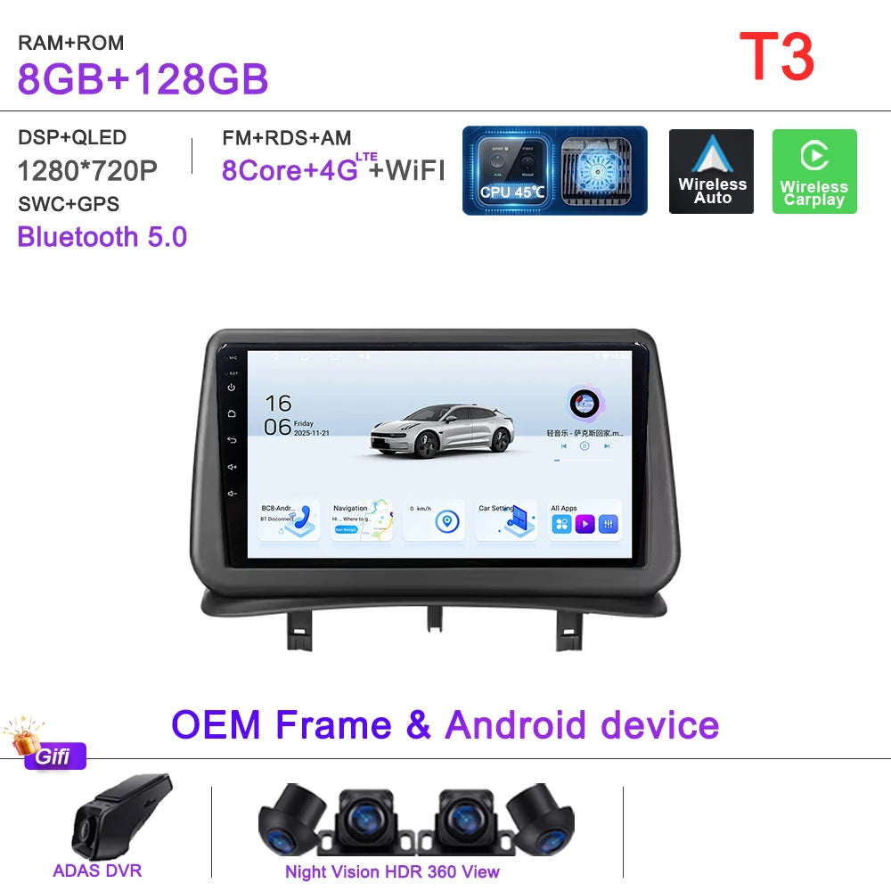 Car GPS Android 16 Auto Radio For Renault Clio 3 CLIO 3 2005-2014 Stereo Head Unit No 2din DVD QLED Screen Dash Cam Multimedia