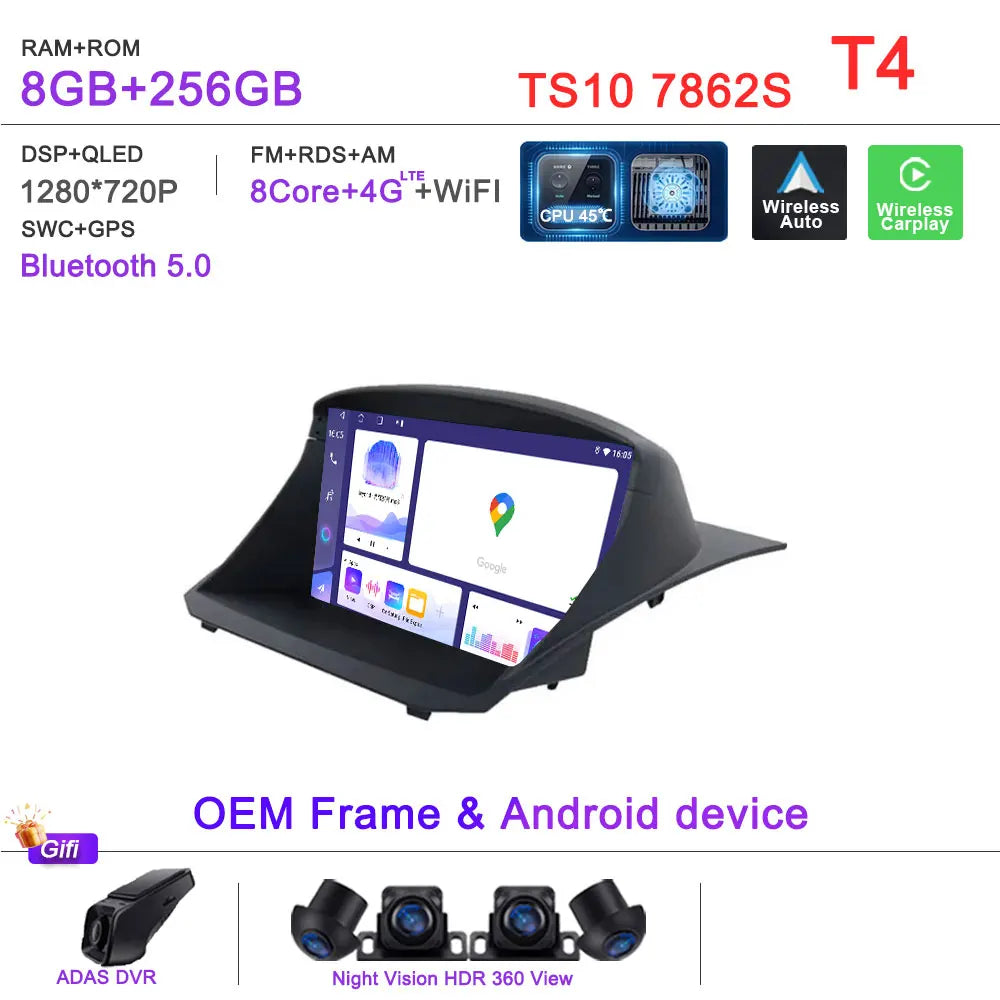 Android 16 Car Radio For Ford Fiesta MK6 Mk7 2009 2010 2012 2014 2015 2016 2017 Multimedia Player GPS Navigation DSP Head Unit