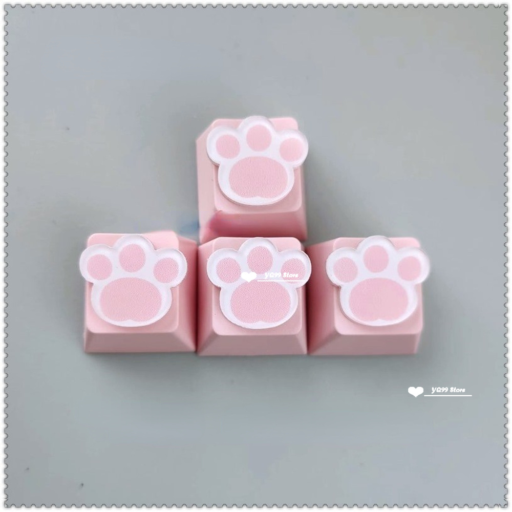 4'lü Sevimli Kedi Pençesi Klavye Tuş Kapağı Seti – Mekanik Klavye R4 Ok Tuşları İçin Pembe DIY Keycap