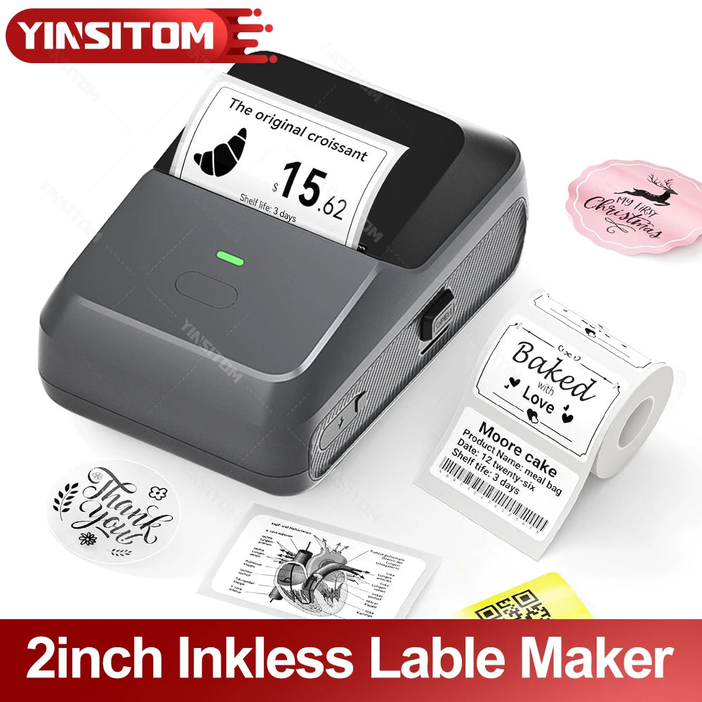 YINSITOM 20-50mm Mini Tragbarer Thermodrucker - Bluetooth, Barcode, Multifunktions-Etikettendrucker, Android/iOS Kompatibel