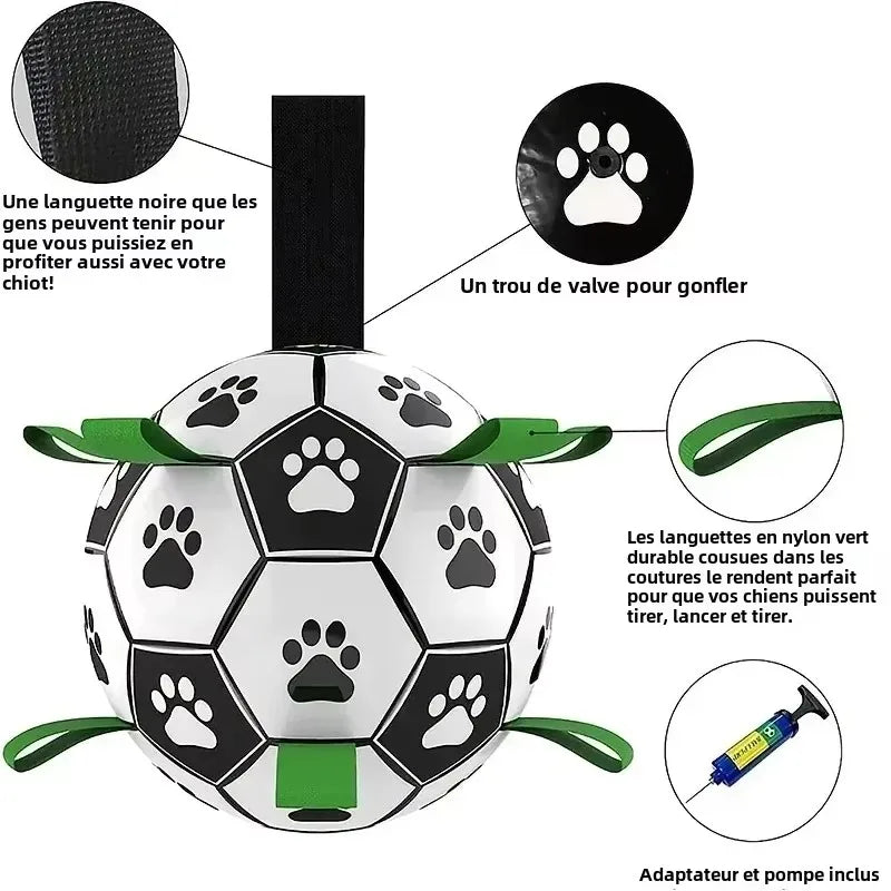Interactive Dog Toys for Tug of War Dog Soccer Ball with Straps for Indoor Outdoor Dog Tug Toy Sturdy Ball Fetch Toy