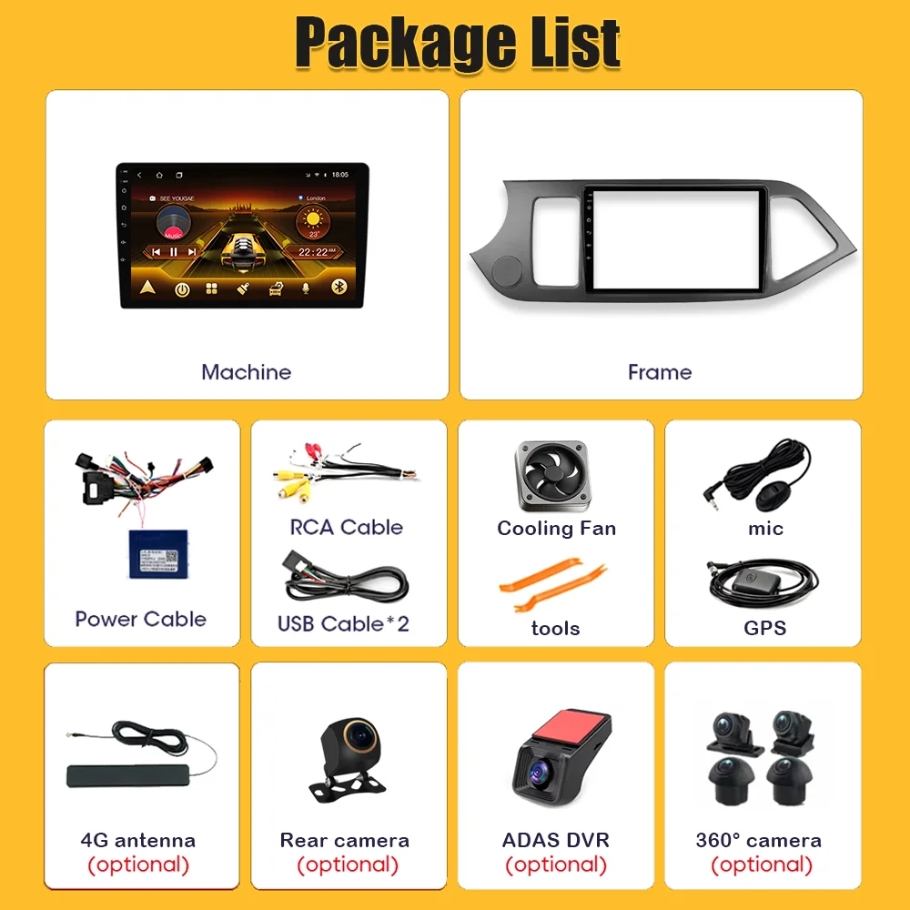 For KIA PICANTO Morning 2 2011 2012 - 2015 2016 Android 16 Car Radio Multimedia Video WIFI Player GPS Wireless Auto RSD DSP